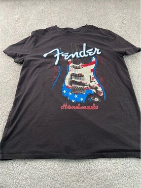 Fender Men’s Large Black American Flag Guitar Graphic T Shirt Handmade 2024